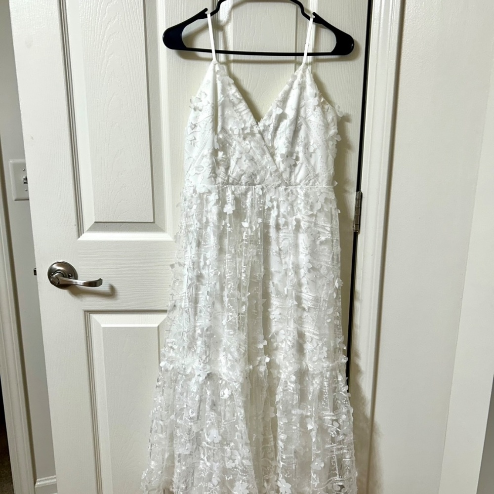 Lulus Springtime Soiree White Sequin 3D Floral Applique Midi Dress - Picture 6 of 7